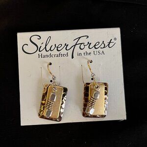 Silver Forest Gold‑Tone Dangle Earrings • Handcrafted Vermont Wearable Art